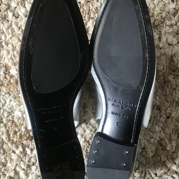 Burberry Silver Leather Cheltown Slingback Sandals - Picture 4 of 7